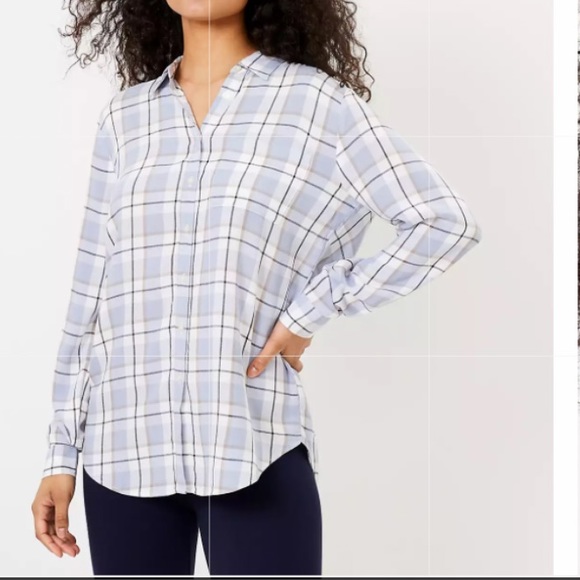 Loft Plaid Tunic Rayon Shirt Top flowy fit  M L XL - Picture 2 of 8